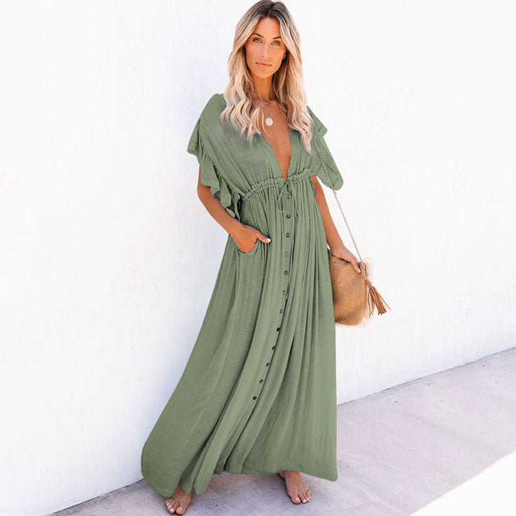 Bamboo Drawstring Beach Cover-Up Shirt – Versatile Vacation Dress