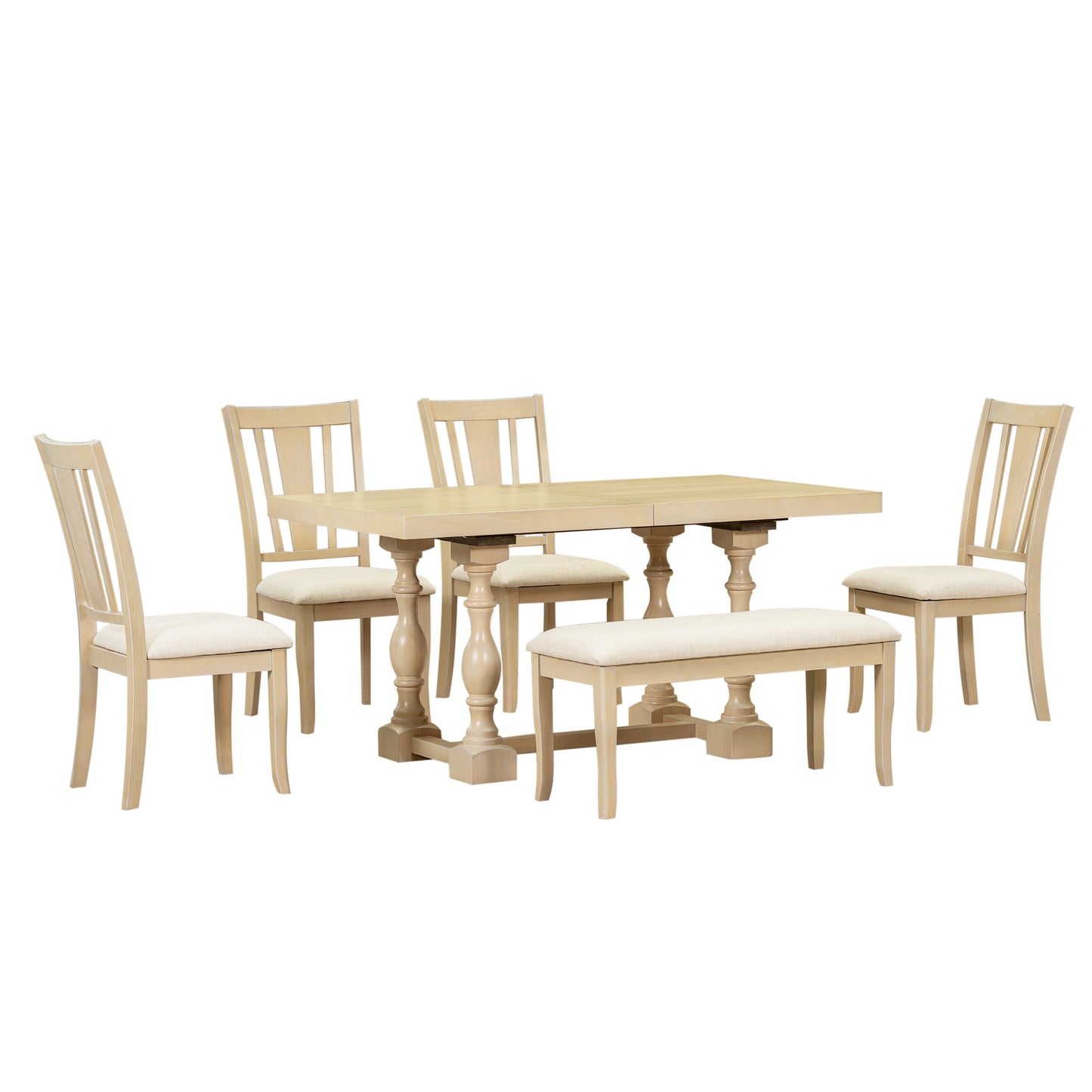Traditional 6-Piece Extendable Dining Set with Bench – Natural Wood Finish