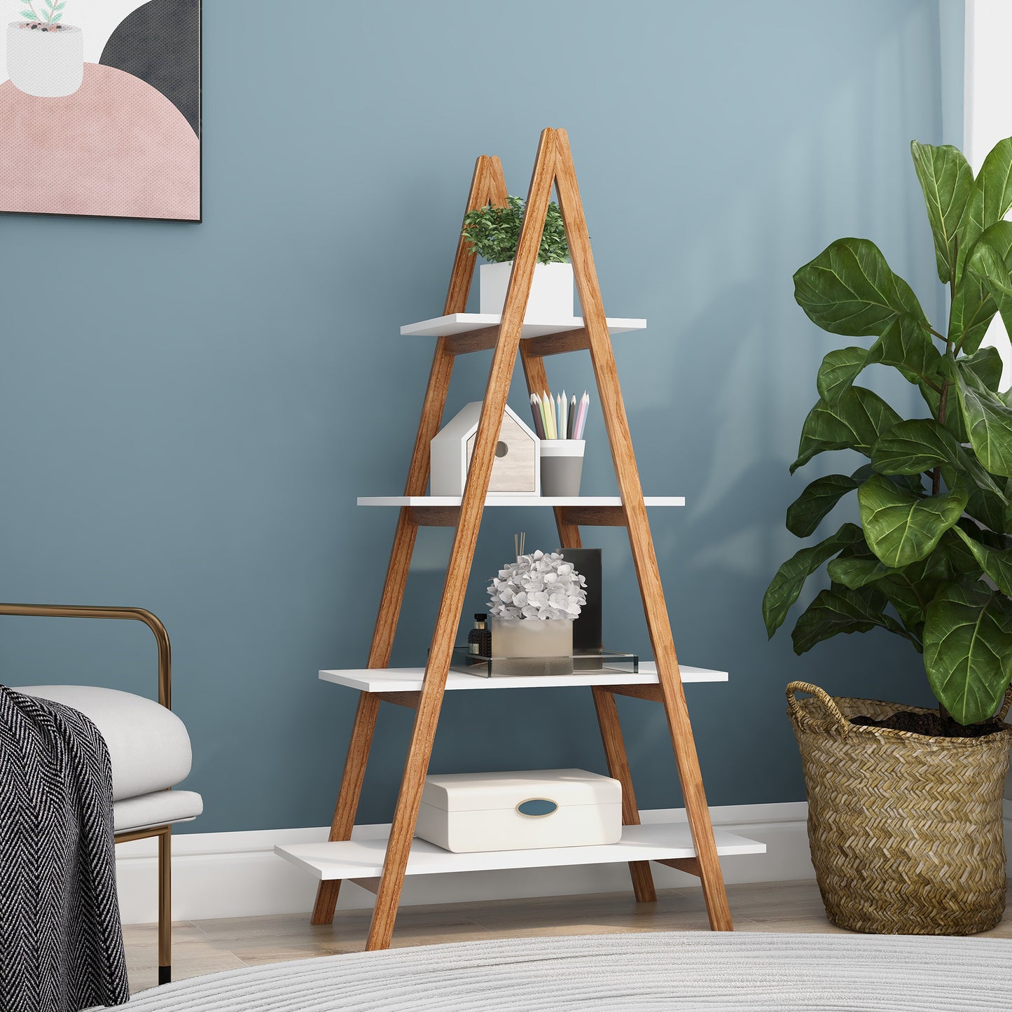 Solid Bamboo Wood A-Frame Ladder Bookshelf – Sustainable Display Rack