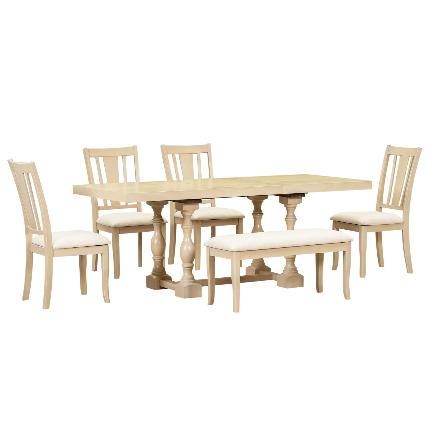 Traditional 6-Piece Extendable Dining Set with Bench – Natural Wood Finish