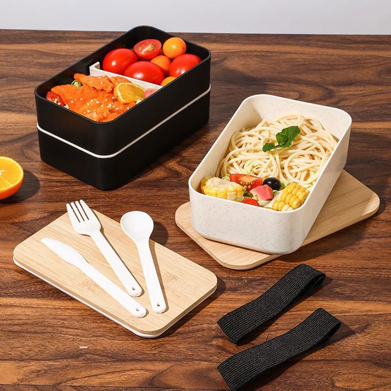 Eco-Friendly Wheat Straw Bento Box with Wooden Lid – Microwave Safe