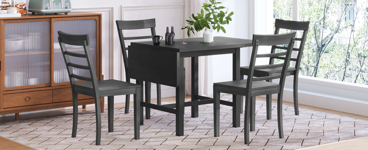 TOPMAX 5-Piece Gray Wooden Dining Set with Expandable Table