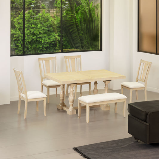 Traditional 6-Piece Extendable Dining Set with Bench – Natural Wood Finish