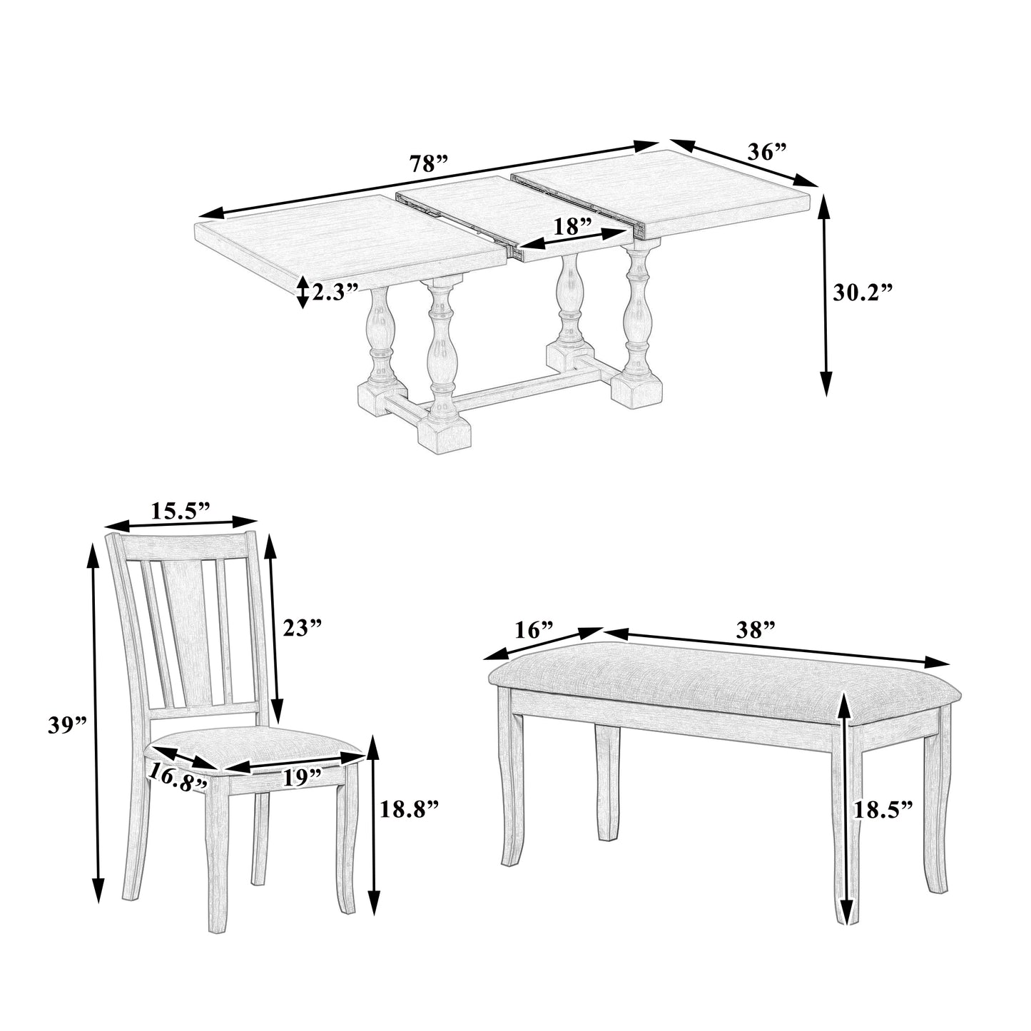 Traditional 6-Piece Extendable Dining Set with Bench – Natural Wood Finish