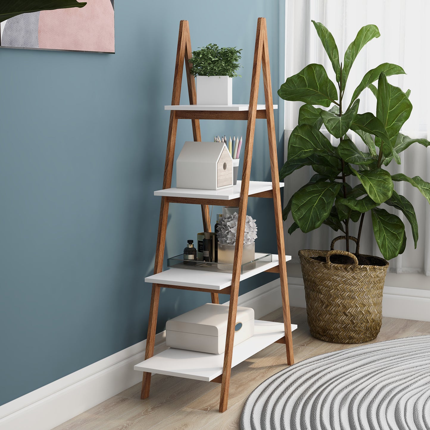 Solid Bamboo Wood A-Frame Ladder Bookshelf – Sustainable Display Rack