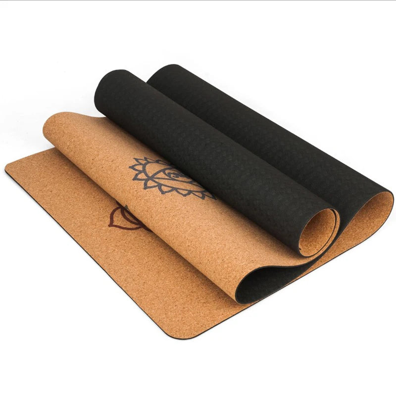 Natural Cork Yoga Mat – Non-Slip Eco-Friendly Fitness & Pilates Mat with Body Alignment Lines